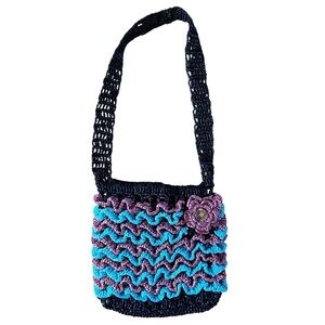 Black, Pink & Teal Crochet Crossbody Bag